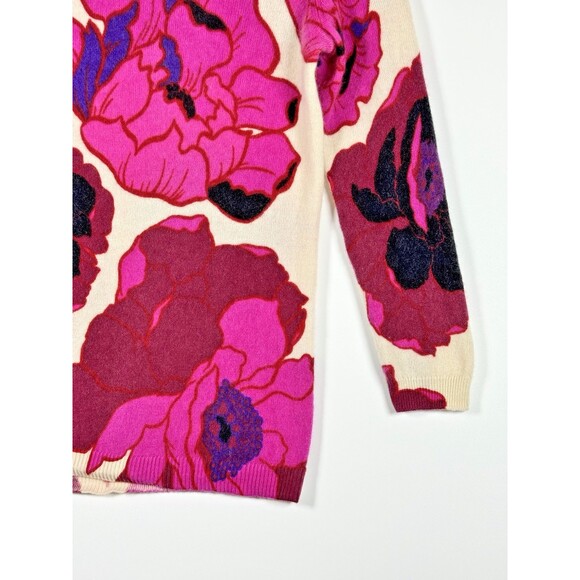 Talbots Audrey Pure Cashmere Sweater Womens Petite Pink Ivory Floral Luxe Knit - Picture 3 of 10